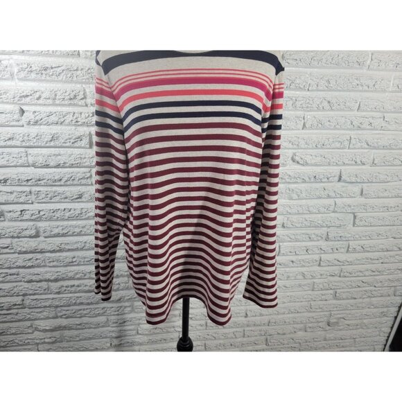 Croft Barrow Womens Top XXL Plus Tee Classic Brown Stripe Long Sleeve STR78E - Picture 3 of 9